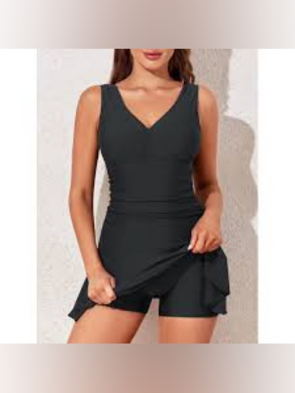 Summer Mae Ruched Black V-Neck Swimdress with Built-In Shorts Size XXL